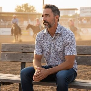 Rhoback Mens Large Lone Star Texas Rodeo Novelty Print Performance Polo Shirt